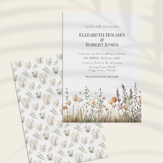 Faire-part de mariage Fleur sauvage Peach Watercol