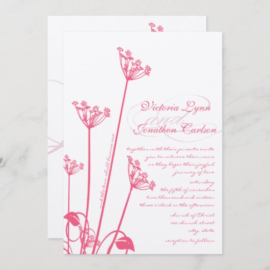 Faire-part de mariage Fleur sauvage Pink Dandelion (Devant / Derrière)