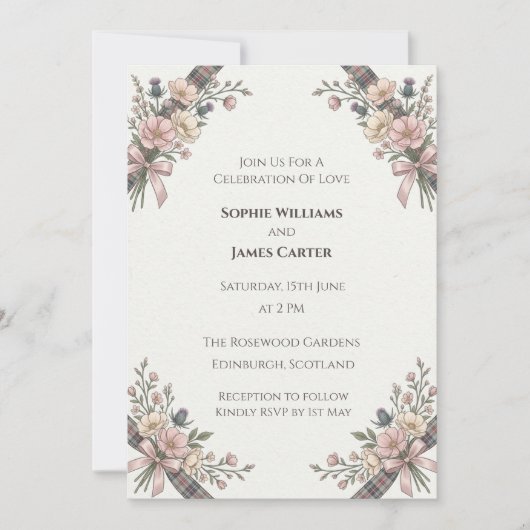 Faire-part de mariage Fleur sauvage rose (Devant)