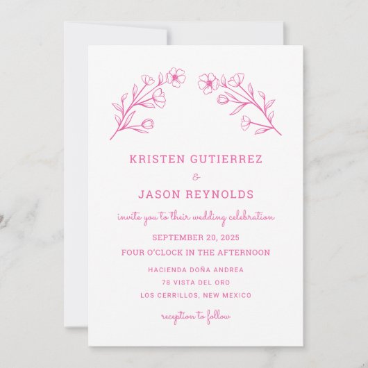 Faire-part de mariage Fleur sauvage rose chaud (Devant)