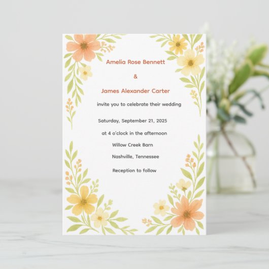 Faire-part de mariage Fleur sauvage rustique (Debout devant)