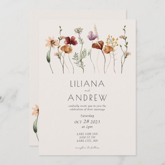 Faire-part de mariage Fleur sauvage rustique (Devant / Derrière)