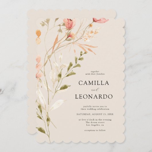 Faire-part de mariage Fleur sauvage rustique fleur (Devant / Derrière)