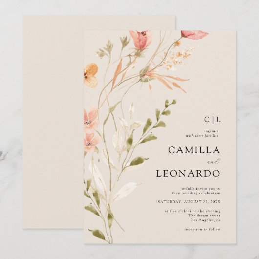 Faire-part de mariage Fleur sauvage rustique fleur (Devant / Derrière)