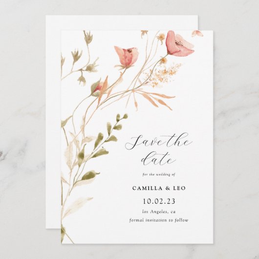 Faire-part de mariage Fleur sauvage rustique fleur (Devant / Derrière)