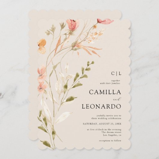 Faire-part de mariage Fleur sauvage rustique fleur (Devant / Derrière)