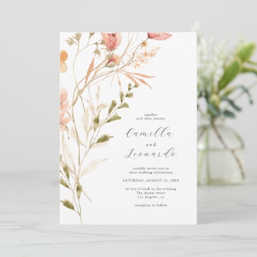 Faire-part de mariage Fleur sauvage rustique fleur (Debout devant)