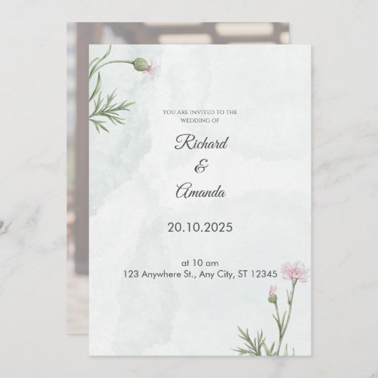 Faire-part de mariage Fleur sauvage Sage Green (Devant / Derrière)