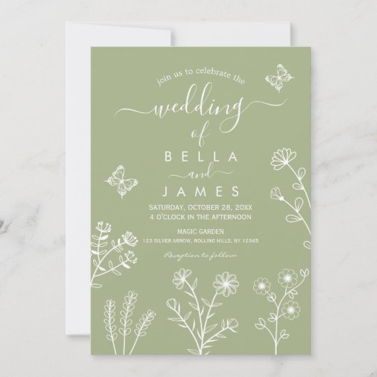 Faire-part de mariage Fleur sauvage Sage Green (Devant)