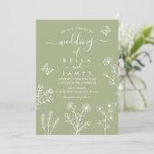 Faire-part de mariage Fleur sauvage Sage Green (Debout devant)