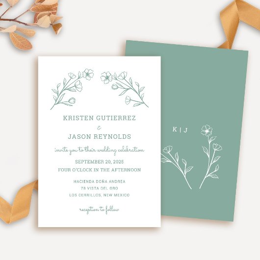 Faire-part de mariage Fleur sauvage Sage Green