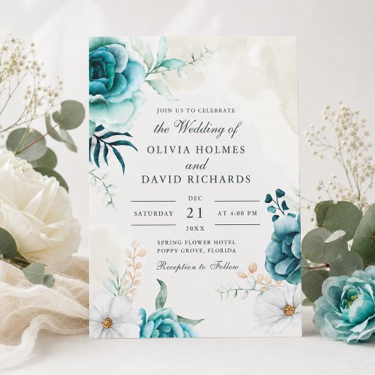Faire-part de mariage Fleur sauvage sarcelle | Jar