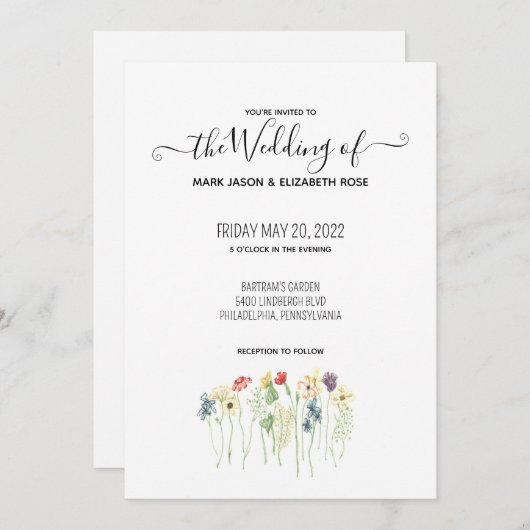 Faire-part de mariage Fleur sauvage simple (Devant / Derrière)