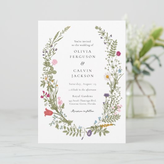 Faire-part de mariage fleur sauvage Wreath (Debout devant)