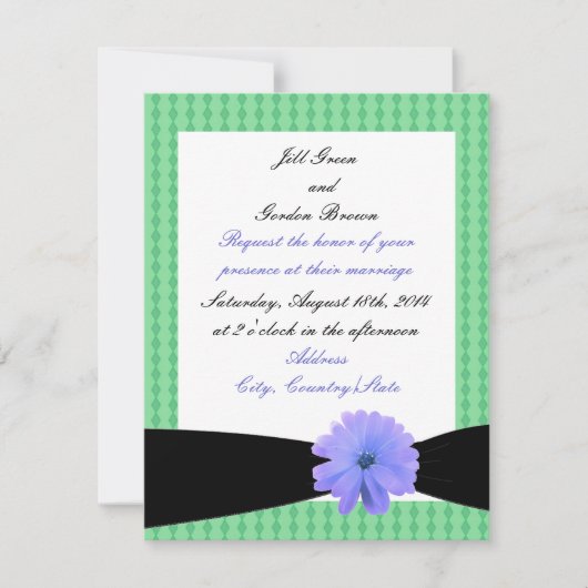 Faire-part de mariage Fleur violette Ruban noir (Devant)
