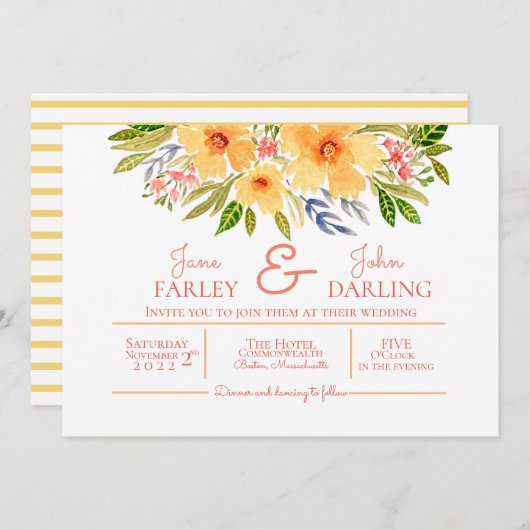 Faire-part de mariage fleuri (Devant / Derrière)