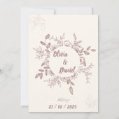 faire-part de mariage fleuri beige marron (Dos)