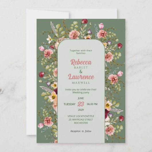 Faire-part de mariage fleuri chic (Devant)