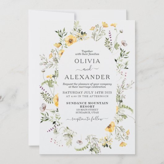 faire-part de mariage fleuri fleur sauvage boho (Devant)