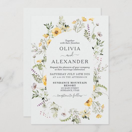 faire-part de mariage fleuri fleur sauvage boho (Devant / Derrière)