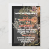 Faire-part de mariage fleuri orange chic (Devant)