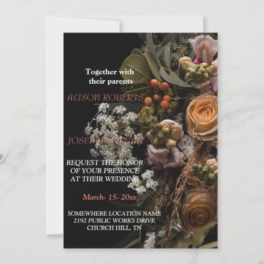 Faire-part de mariage fleuri orange chic (Devant)