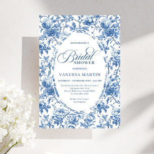 Faire-part de mariage fleuri Toile de Jouy Bleu Cl