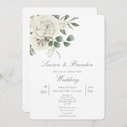 Faire-part de mariage fleuri verdoyant (Devant / Derrière)