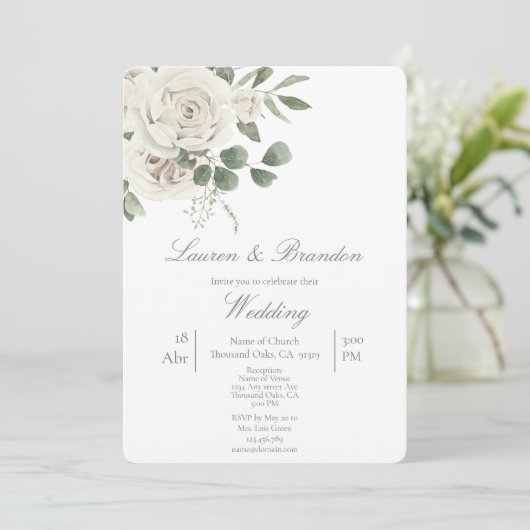 Faire-part de mariage fleuri verdoyant (Debout devant)