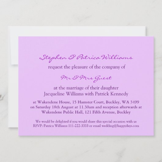 Faire-part de mariage fleuri violet (Dos)