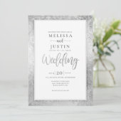 Faire-part de mariage fleurie argentée Damask (Debout devant)