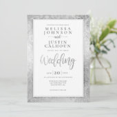 Faire-part de mariage fleurie argentée Damask (Debout devant)