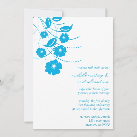 Faire-part de mariage fleurie (Bleu / Blanc) (Devant)