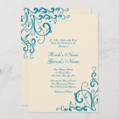 Faire-part de mariage fleurie bleue et crème (Devant / Derrière)