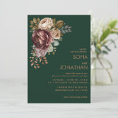 Faire-part de mariage fleurie couleur vert émeraud (Debout devant)