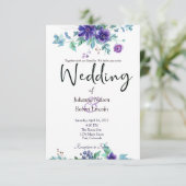 Faire-part de mariage fleurie d'aquarelle violette (Debout devant)