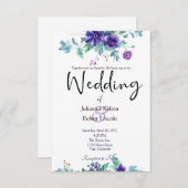 Faire-part de mariage fleurie d'aquarelle violette (Devant / Derrière)
