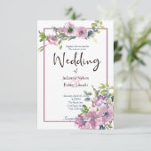 Faire-part de mariage fleurie d'aquarelle violette (Debout devant)