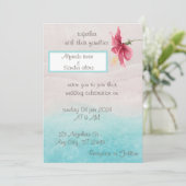 faire-part de mariage fleurie en beige et bleu (Debout devant)