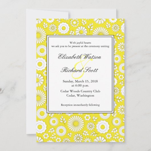 Faire-part de mariage fleurie jaune été (Devant)