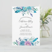 Faire-part de mariage fleurie mauve et bleue (Debout devant)