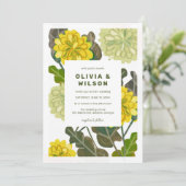Faire-part de mariage fleurie moderne jaune & vert (Debout devant)