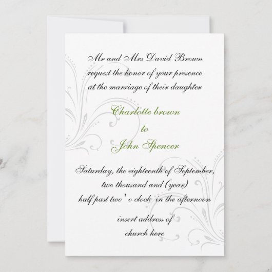 faire-part de mariage fleurie noire et verte (Dos)