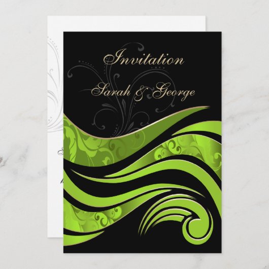 faire-part de mariage fleurie noire et verte (Devant / Derrière)