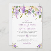 faire-part de mariage fleurie pourpre, mauve et pê (Devant)