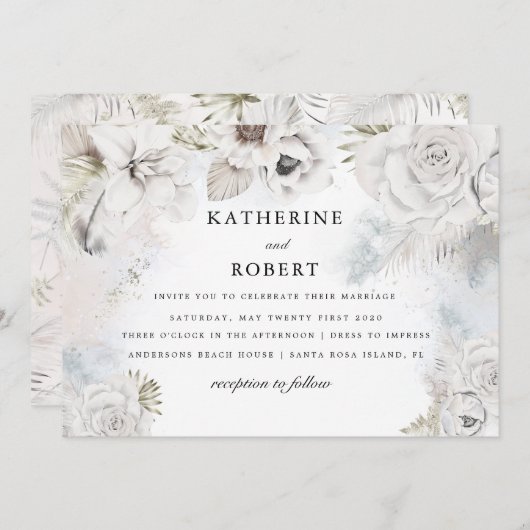 faire-part de mariage fleurie romantique (Devant / Derrière)