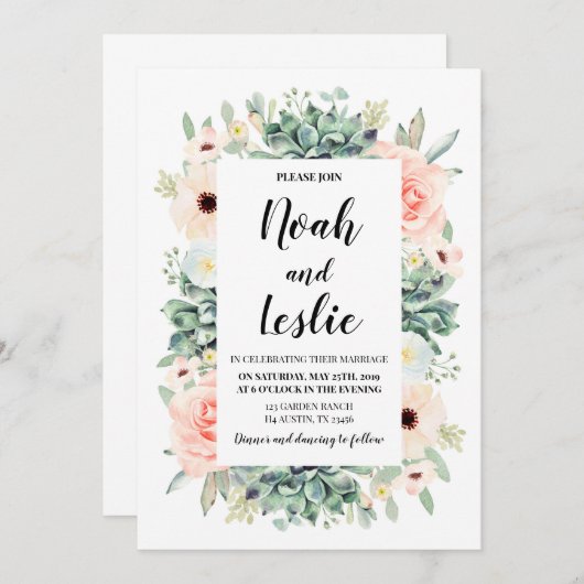 Faire-part de mariage fleurie succulente (Devant / Derrière)