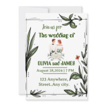 Faire-part de mariage fleurie verte et blanche