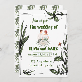 Faire-part de mariage fleurie verte et blanche