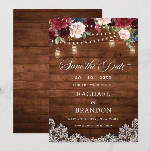 Faire-Part de Mariage Fleuris en Bois Rustique Pot (Devant / Derrière)